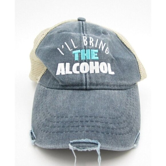 I'll Bring the Alcohol Party Mesh Adjustable Snapback Distressed Hat - Picture 1 of 7